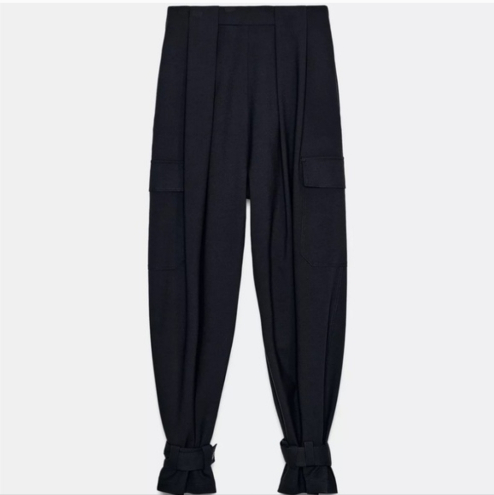 Zara Black Wide-Leg Cargo Pants - Picture 3 of 15